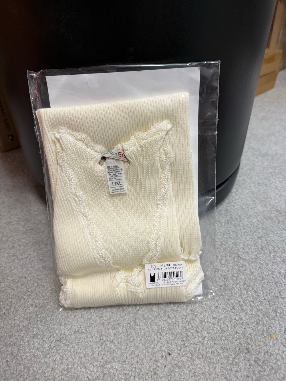 NWT MicroWool Ribbed Lace-Trim Tank Top - Cream XL